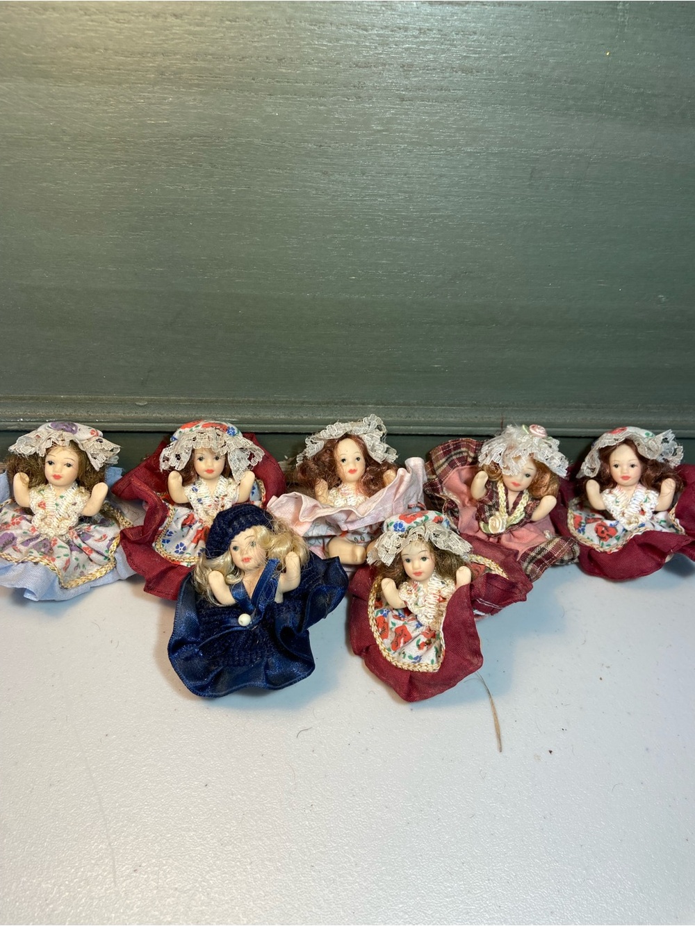 Set of 7 Porcelain Mini Southern Bell Dolls